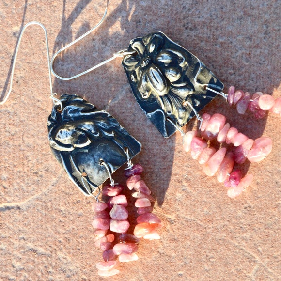 Pink Tourmaline Antique Sterling Silver Earrings - Picture 3 of 6